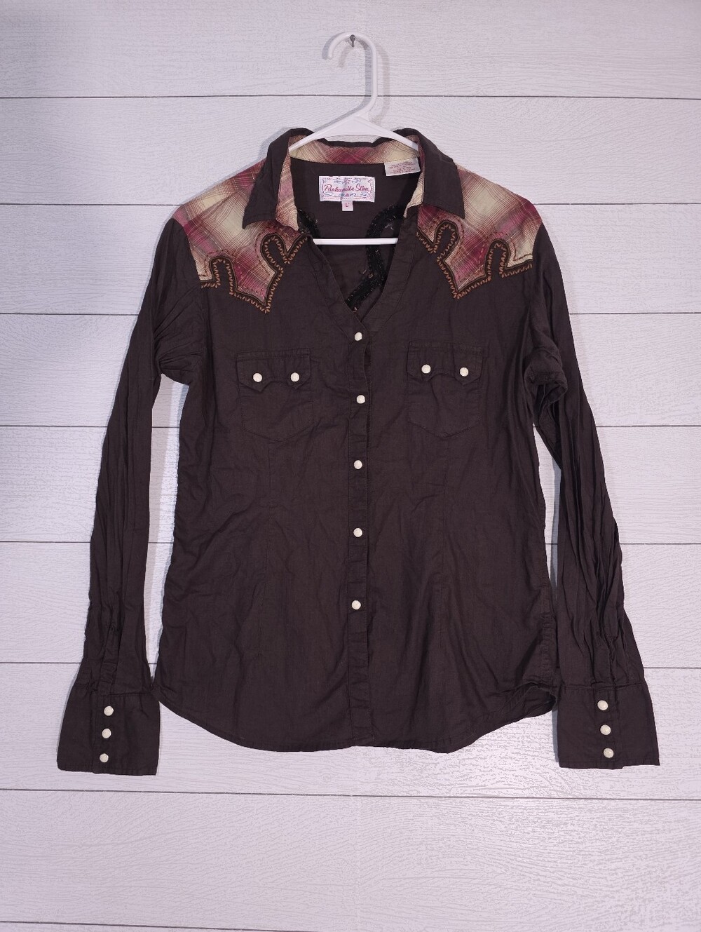 Panhandle Slim Brown Embroidered Western Pearl Snap Rodeo Button Down Large